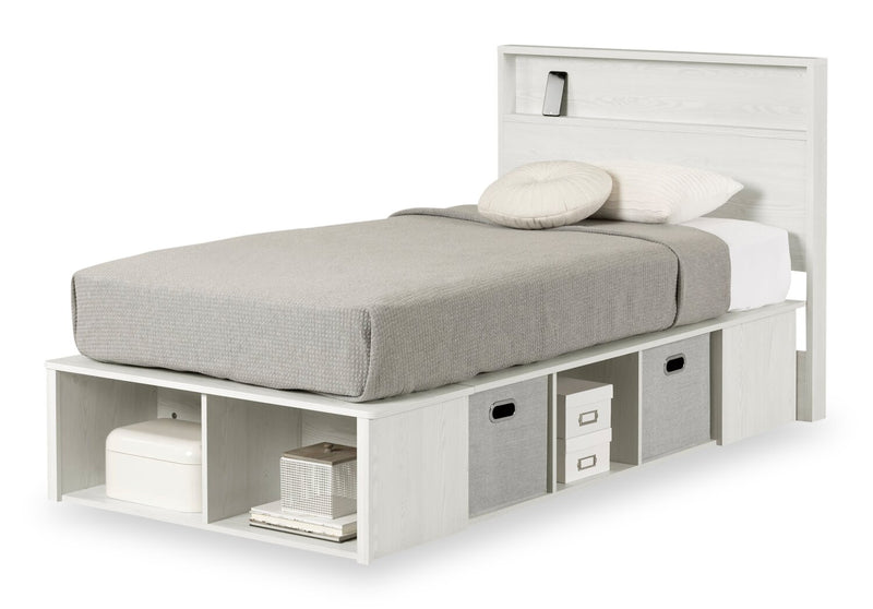 Everley Platform Bed 5pc Set with Panel Headboard, Chest & Nightstand, White - Twin Size