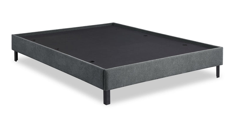 Amos Upholstered Platform Bed in Charcoal Fabric with Channelled Headboard - Queen Size