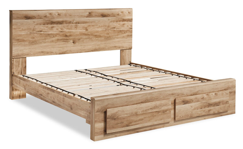 Derekson Storage Bed with 2 Built-In Footboard Drawers, Natural - King Size