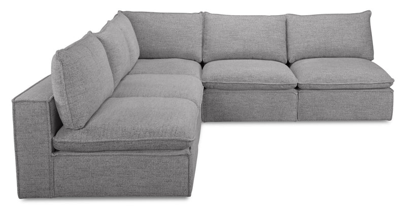 Fusion Modular 5-Piece Silver Grey Chenille Fabric Armless Sectional with Removable Feather Down Back Cushions