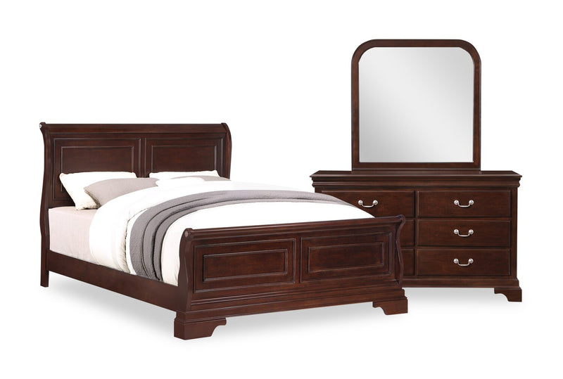 Marco 5pc Bedroom Set with Bed, Dresser & Mirror, Cherry Brown - Queen Size