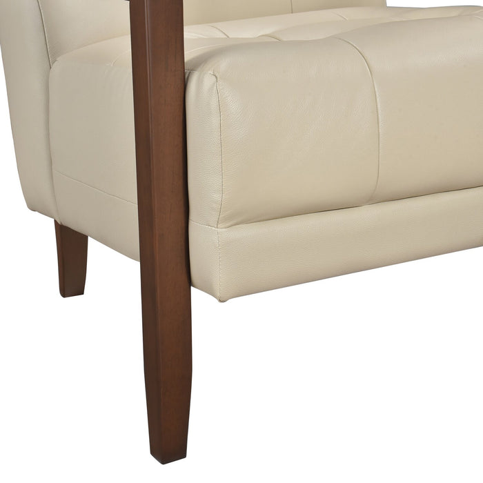 Enzo 26\" Genuine Leather Accent Chair with Biscuit Tufting, Track Arms and Wood Legs - Beige