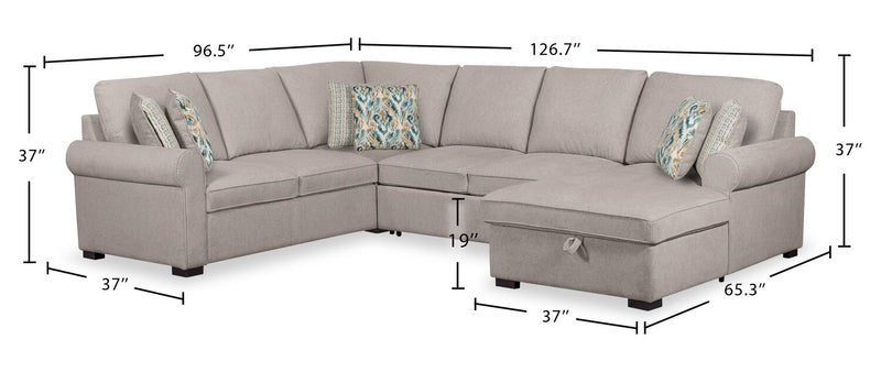 Scott Living Haven 4-Piece Right-Facing Chenille Fabric Sleeper Sectional with Storage Chaise - Grey