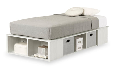 Everley Platform Bed with Built-in Storage & Baskets, White - Twin Size | Lit plateforme Everley avec rangement et paniers intégrés, blanc - format lit simple