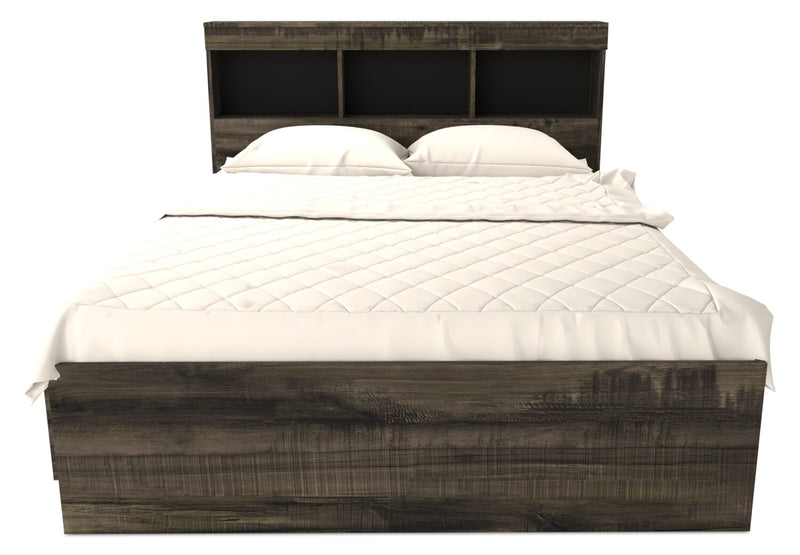 Riley Mates Bed 6pc Set with Bookcase Headboard, Dresser, Mirror & Nightstand, Grey - Full Size