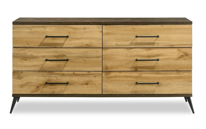 Silas 5pc Bedroom Set with Platform Bed, Dresser & Mirror, LED, Rustic Brown - Queen Size