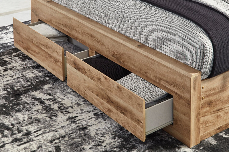 Derekson Storage Bed with 2 Built-In Footboard Drawers, Natural - King Size