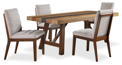 Boden 5pc Dining Set with Table & 4 Chairs, Trestle Base, 78"W - Brown & Beige | Ensemble de salle à manger Boden 5 pièces avec table de 78 po (L), base à tréteaux et 4 chaises - brun et beige