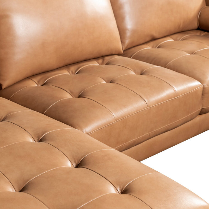 Edge 2-Piece Left-Facing Genuine Leather Sectional with Wood Legs and Removable Back Cushions - Brown