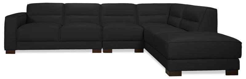 Citadel 3-Piece Right-Facing Top-Grain Genuine Leather Sectional with Wood Legs - Black