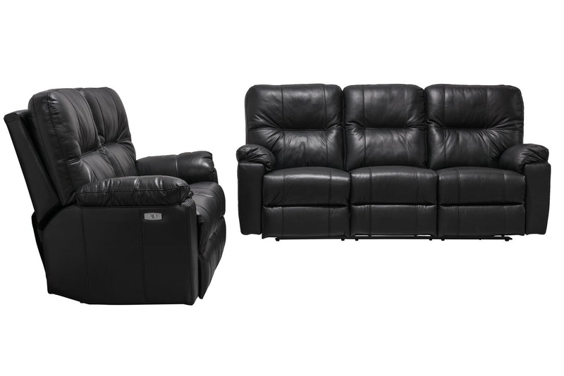 Made in Canada Dawson 64\" Genuine Leather Power Reclining Loveseat with USB Port and Accent Pillows – Black