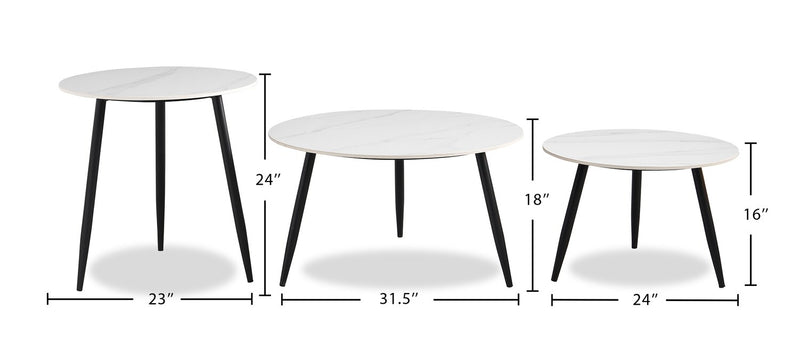 Delancey 31.5\" Modern 3-Pack Coffee + 2 End Tables - White