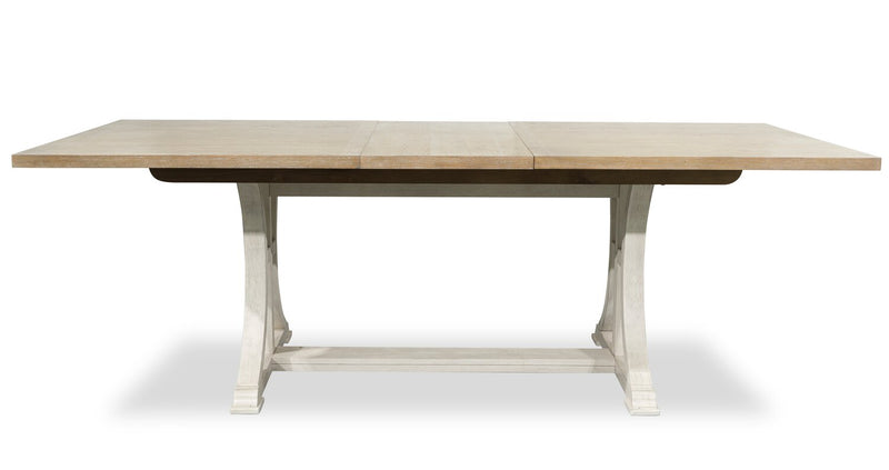 Quill 7pc Dining Set with Table & 6 Chairs, Trestle Base, 72-90\"W - Antique White & Brown