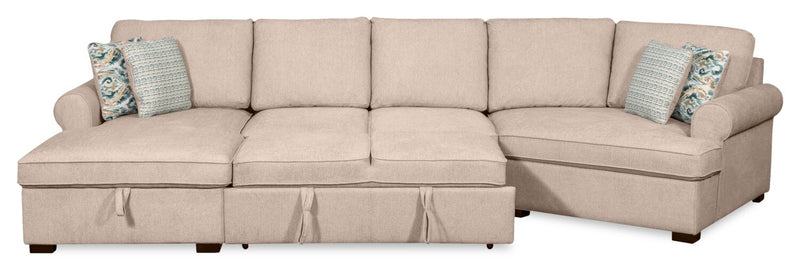 Scott Living Haven 3-Piece Right-Facing Chenille Fabric Cuddler Sleeper Sectional with Storage - Taupe