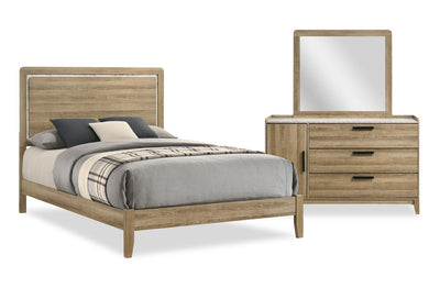 Sable 5pc Bedroom Set with Bed, Dresser & Mirror, Light Brown - Queen Size | Ensemble de chambre à coucher Sable brun clair 5 pièces avec lit, commode et miroir - format grand lit