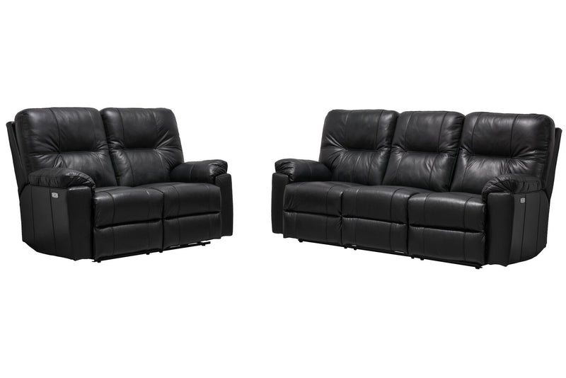 Made in Canada Dawson 64\" Genuine Leather Power Reclining Loveseat with USB Port and Accent Pillows – Black