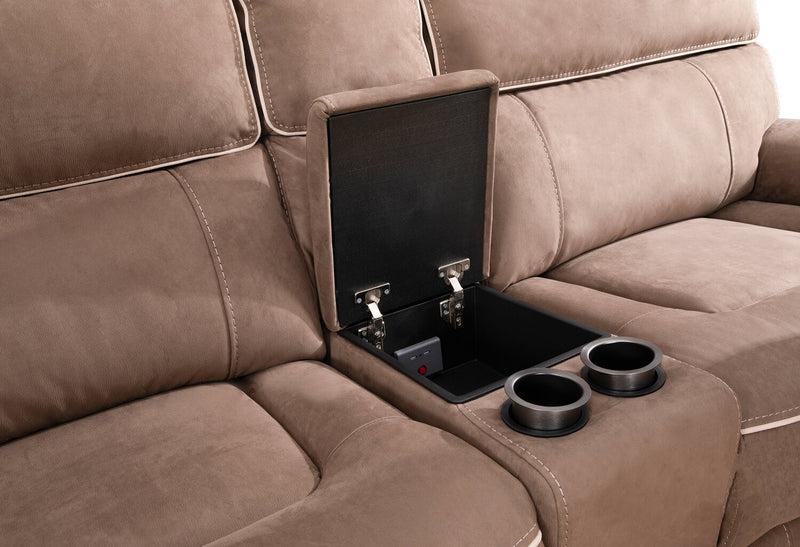 Cindy Crawford Home Newport 6-Piece Right-Facing Faux Suede Power Reclining Sectional with Armless Reclining Chair – Taupe