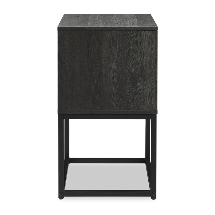 Fynn Bedside 1-Drawer Nightstand with Storage Shelf, 18\"W x 25.75\"H - Brown/Black