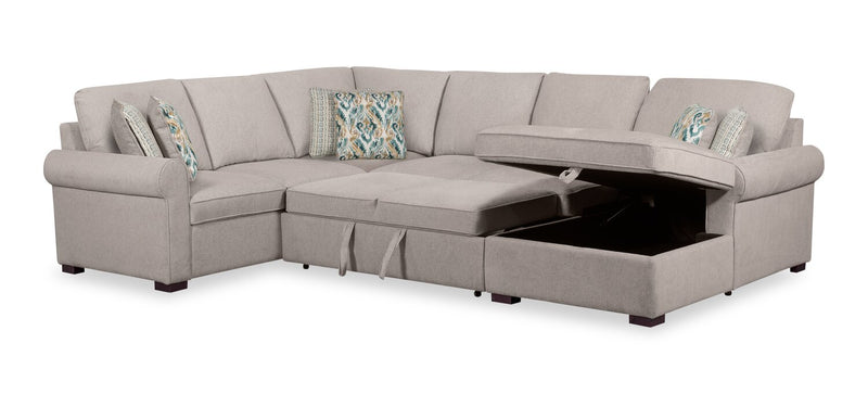 Scott Living Haven 4-Piece Right-Facing Chenille Fabric Sleeper Sectional with Storage Chaise - Grey
