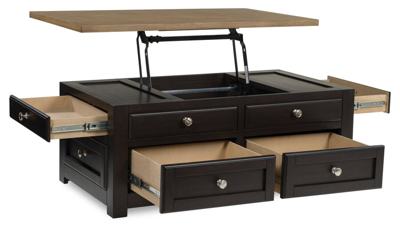 Wells 46\" Solid Wood Lift Top Coffee Table with Storage and Casters - Two Tone Brown