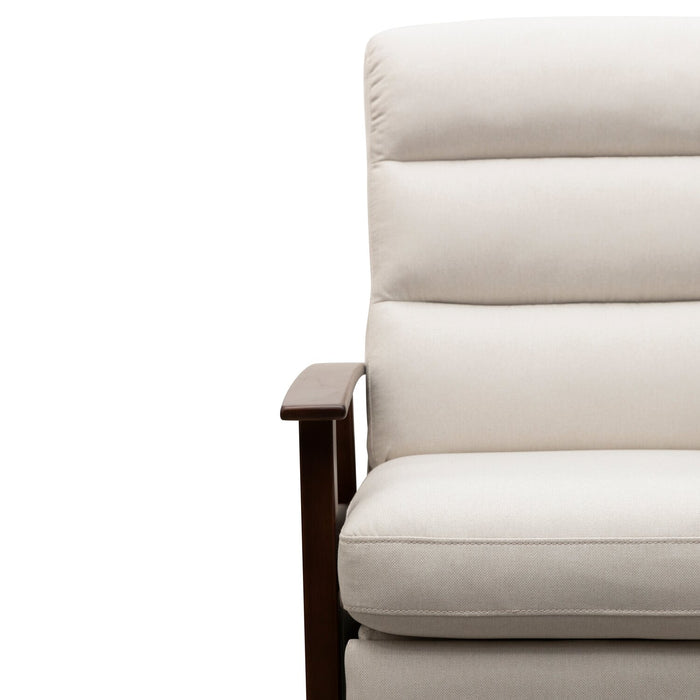 Bree 28.5\" Linen-Look Fabric Pushback Reclining Accent Chair with Wood Armrests and Legs - Beige