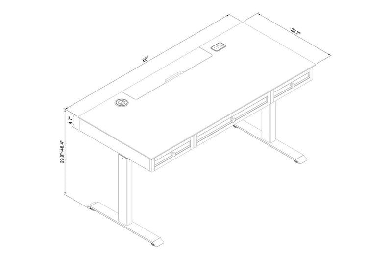 Elevate 60” Height-Adjustable Office Desk with Storage and Wireless Charging - White/Grey