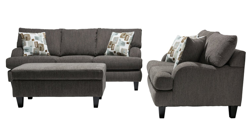 Made in Canada Nofia 58\" Chenille Fabric Loveseat with Two Accent Pillows and Wood Legs - Charcoal Grey