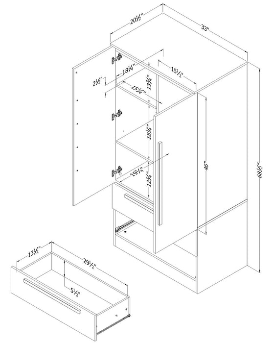 Alex Bedroom 2-Drawer Chest with Storage Cabinet, 33\"W x 68.5\"H - Natural