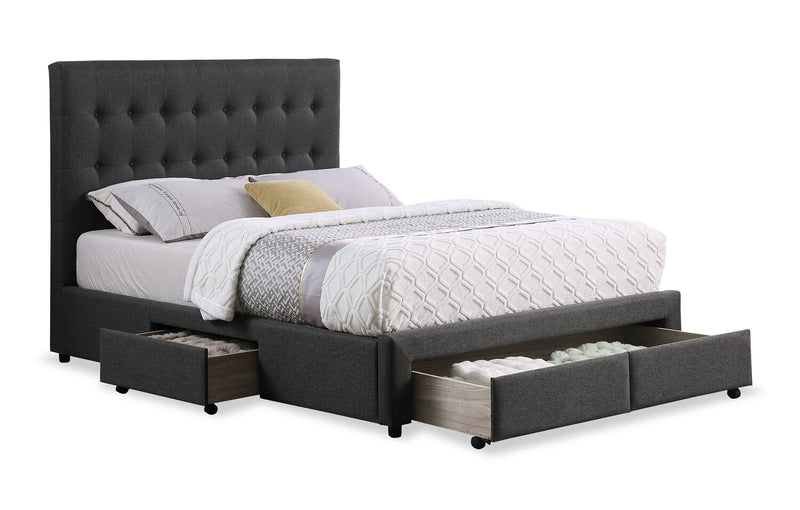 Beck Upholstered Storage Bed in Dark Grey Fabric, Button Tufted - King Size
