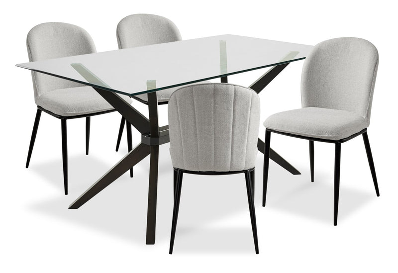 Ace 5pc Dining Set with Table & 4 Chairs, Glass Top, 63\"W - Brown & Grey