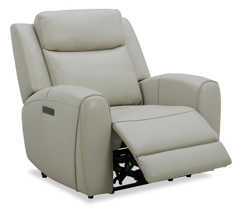 Reign 41.25\" Top-Grain Genuine Leather Power Reclining Chair with USB Port - Deltona Moonshine Taupe