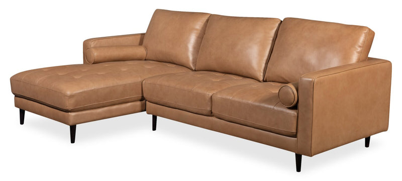 Edge 2-Piece Left-Facing Genuine Leather Sectional with Wood Legs and Removable Back Cushions - Brown