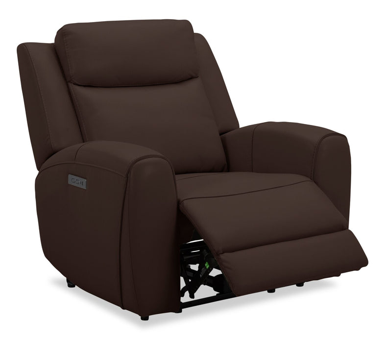 Reign 41.25\" Top-Grain Genuine Leather Power Reclining Chair with USB Port - Silverado Chocolate Brown