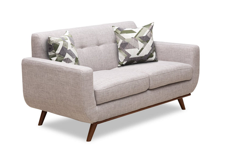 Kort & Co. Freeman 63\" Linen-Look Fabric Loveseat with Wood Legs and Tufted Back Cushions - Dove White