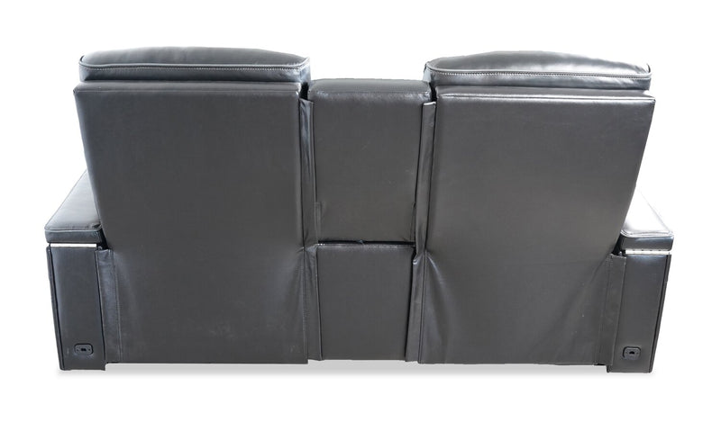 Elite 74\" Genuine Leather Massage Power Reclining Loveseat with Immersive Audio and Power Headrests - Black