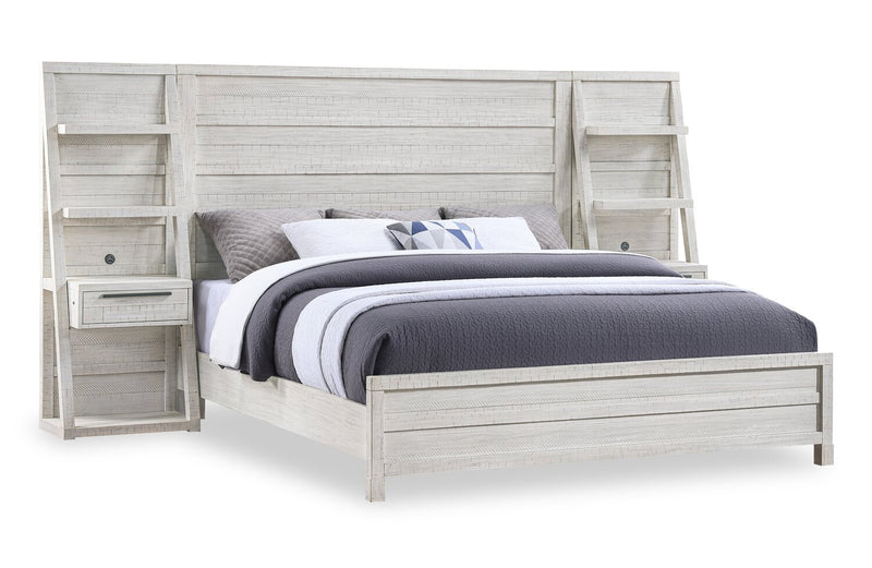 Haven Pier Bed with Headboard, Frame & 2 Piers, USB, LED, White - King Size