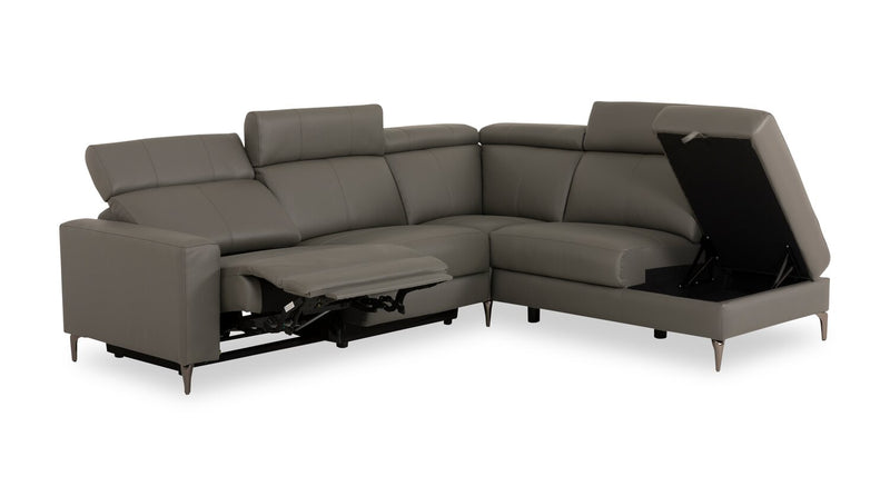 Valentino 3-Piece Right-Facing Genuine Leather Power Reclining Sectional with Adjustable Headrests - Grey