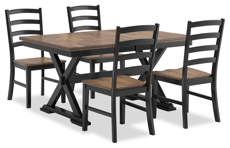 Raven Dining Table, 60-78\"W Self-Storing Butterfly Leaf Extension - Two-Tone Black & Brown