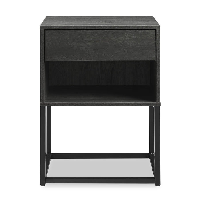 Fynn Bedside 1-Drawer Nightstand with Storage Shelf, 18\"W x 25.75\"H - Brown/Black