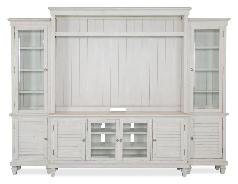 Baron 114\" Rustic 4-Piece Pine Entertainment Centre with Storage and Cable Management for TVs up to 70” - Alabaster