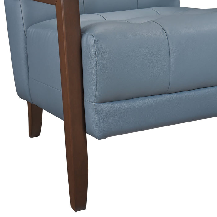 Enzo 26\" Genuine Leather Accent Chair with Biscuit Tufting, Track Arms and Wood Legs - Blue