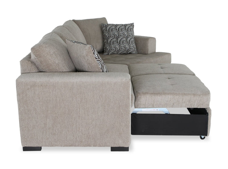 Made in Canada Legend 2-Piece Right-Facing Chenille Fabric Cuddler Sleeper Sectional - Platinum Beige