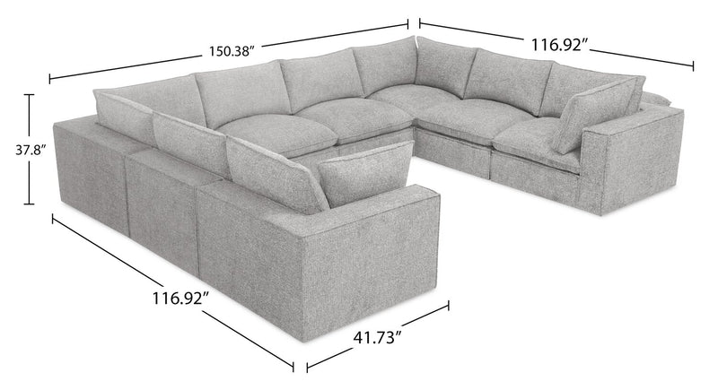 Fusion Modular 8-Piece Silver Grey Chenille Fabric Sectional with Removable Feather Down Back Cushions