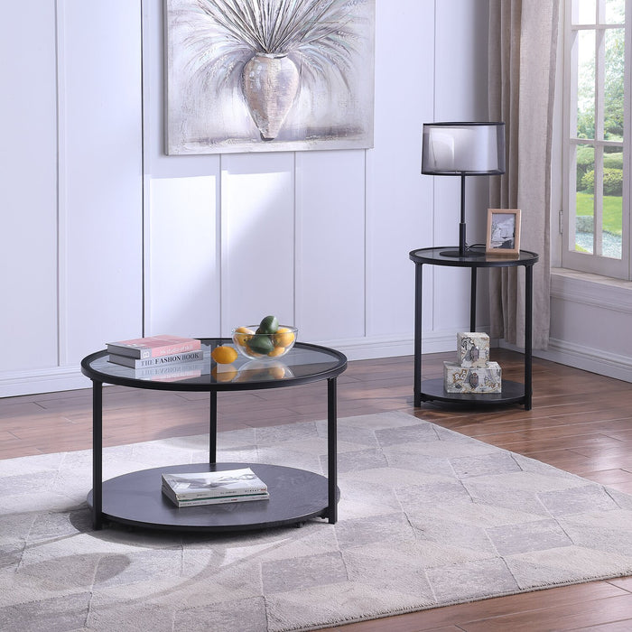 Kendal 20\" Modern Round Glass Top End Table - Black