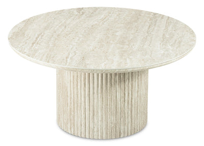 Sullivan 35.43" Round Coffee Table with Sintered Stone Top - Beige Travertine | Table à café ronde Sullivan de 35,43 po avec dessus en pierre frittée - travertin beige