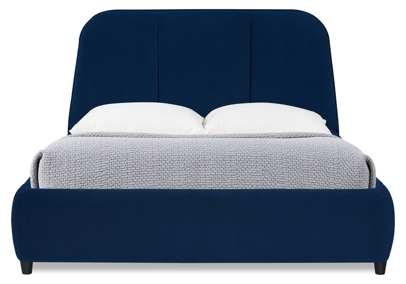 Mave Upholstered Platform Bed in Blue Velvet Fabric - Queen Size