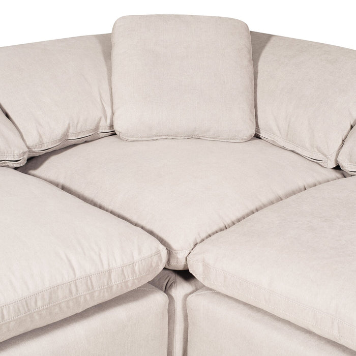 Eclipse Modular 6-Piece Linen-Look Fabric Sectional with Ottomans and Reversible Feather Down Cushions - Linen White