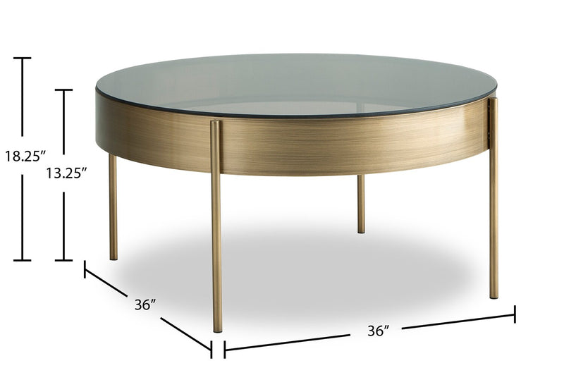 Sylvia 36” Modern 3-Pack Round Coffee + 2 End Tables - Brushed Brass