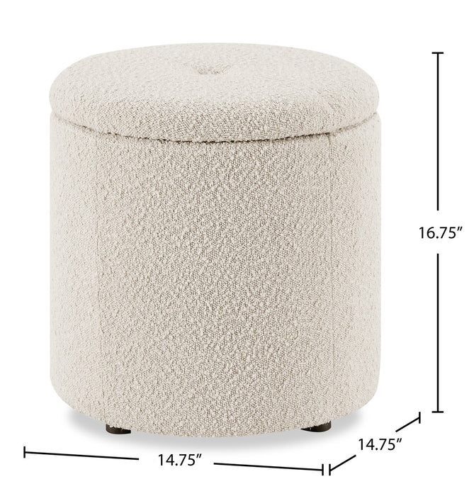 Ontario 14.75\" Round Fabric Storage Ottoman - White