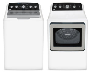 GE 4.9 Cu. Ft. Top Load Washer and 7.2 Cu. Ft. Gas Dryer with SaniFresh